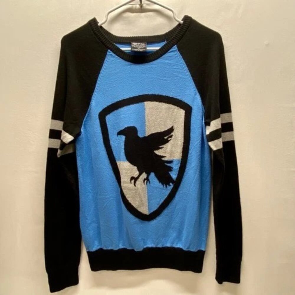 Harry Potter‎ Ravenclaw Intarsia Sweater Youth Medium Blue Black Raglan Sleeve
